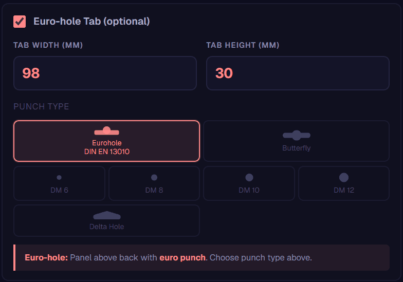 Euro hole selection sidebar